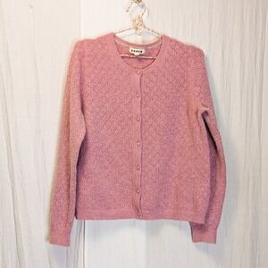 Boden Pointelle Fluffy Long-Sleeve Cardigan Dahlia Pink Size Large